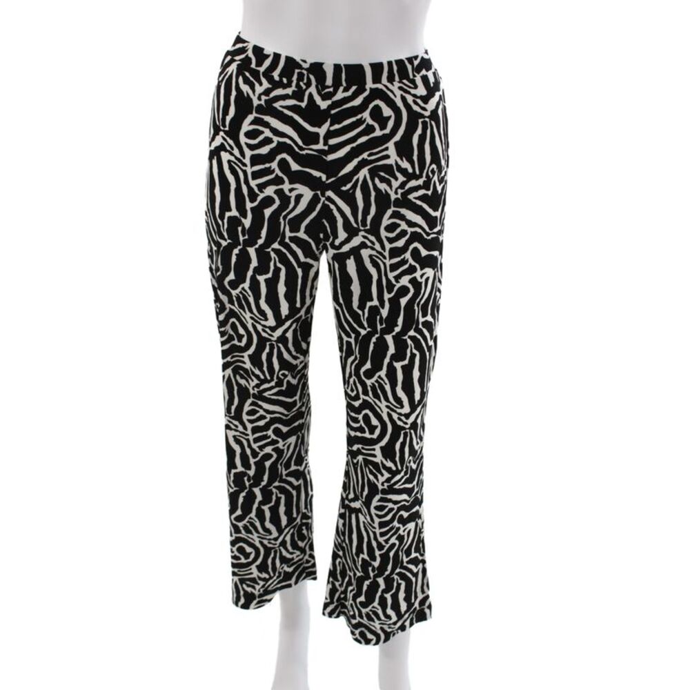 Diane Von Furstenberg Women Cropped Animal Print Black Pants Viscose Size XS